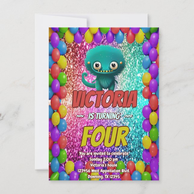 Invitation d'anniversaire Monster pour enfants (Devant)