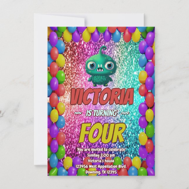 Invitation d'anniversaire Monster pour enfants (Devant)