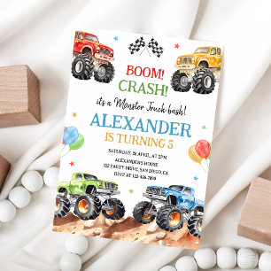 Invitation d'anniversaire Monster Truck Boom Crash