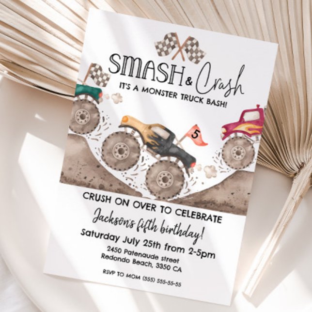 Invitation d'anniversaire Monster Truck TOUT ÂGE S (Smash and Crash Monster truck any age birthday invitation)
