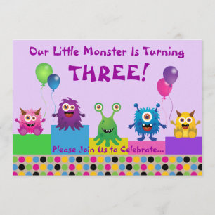 Invitation d'anniversaire Monster (violet)