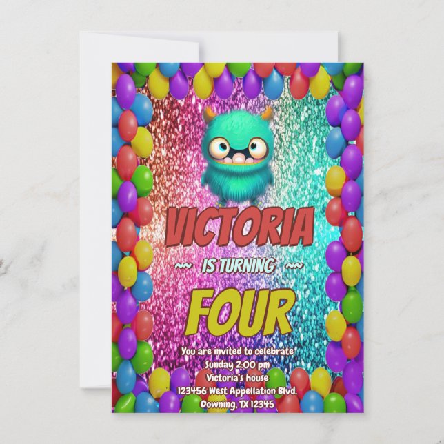 Invitation d'anniversaire monstre pour les enfants (Devant)