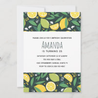 Invitation d'anniversaire motif citron jaune et li
