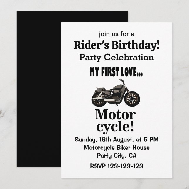 Invitation d'anniversaire moto moto classique (Devant / Derrière)