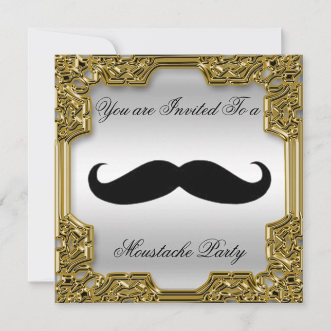 Invitation d'anniversaire Moustache Argent (Devant)