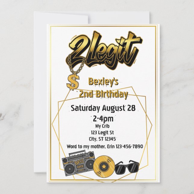 Invitation d'anniversaire musicale 2 Legit 2e anni (Devant)