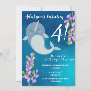 Invitation d'anniversaire Narwhal