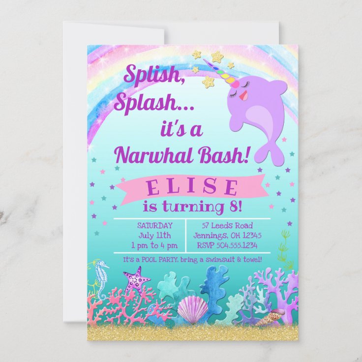 Invitation D Anniversaire Narwhal Narwhal Pool Pa Zazzle Fr