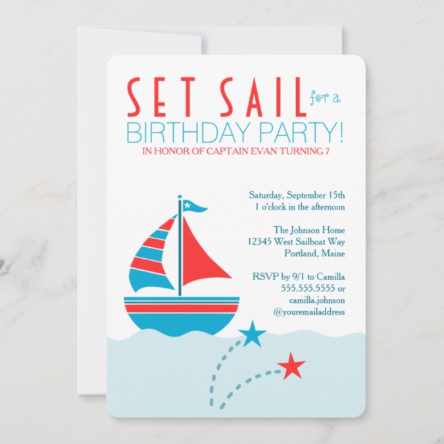 Invitation d'anniversaire nautique en bateau à voi (Devant)