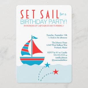 Invitation d'anniversaire nautique en bateau à voi