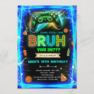 Invitation d'anniversaire néon Bruh