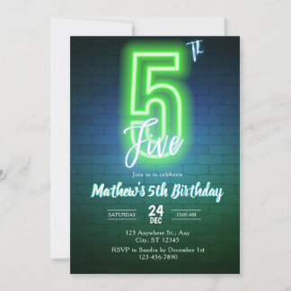 Invitation d'anniversaire néon cinquième