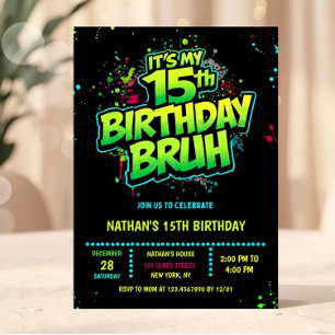 Invitation d'anniversaire néon graffiti pour garço
