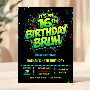 Invitation d'anniversaire néon graffiti pour garço