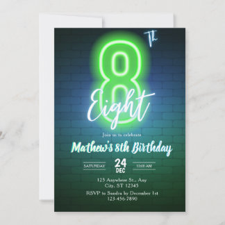 Invitation d'anniversaire néon huitième