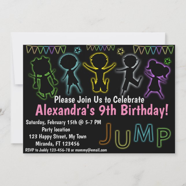 Invitation d'anniversaire Neon Jump (Devant)
