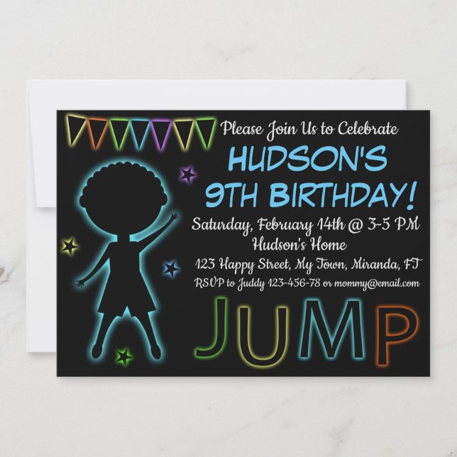 Invitation d'anniversaire Neon Jump (Devant)