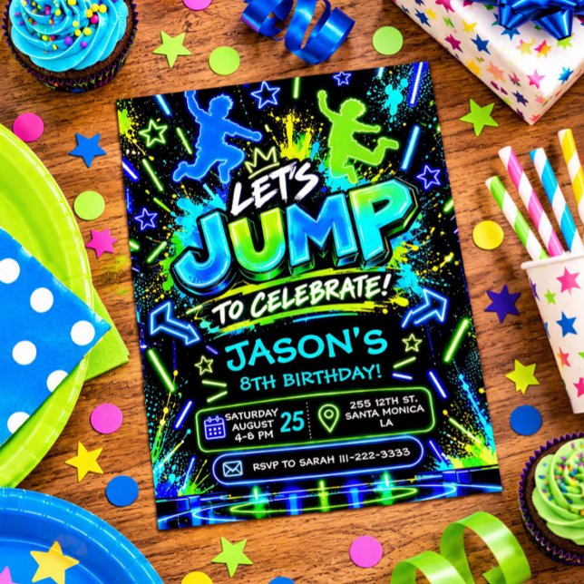 Invitation d'anniversaire Neon Jump (Neon Jump Birthday Invitation)