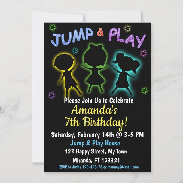 Invitation d'anniversaire Neon Jump and Play (Devant)
