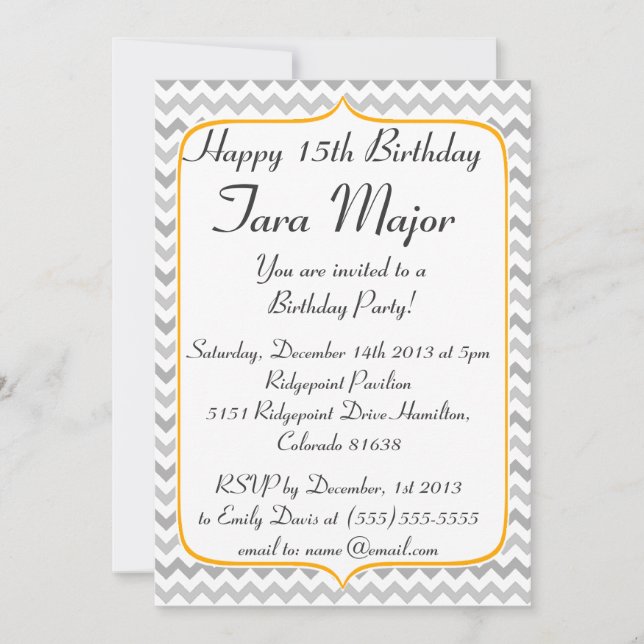 Invitation d'anniversaire Neon Orange et Grey Chev (Devant)