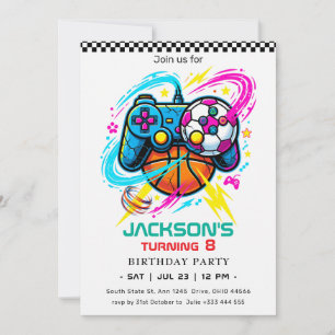 Invitation d'anniversaire Neon pour jeux vidéo et