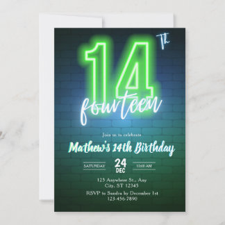 Invitation d'anniversaire néon quatorzième