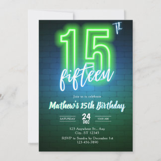 Invitation d'anniversaire néon quinzième
