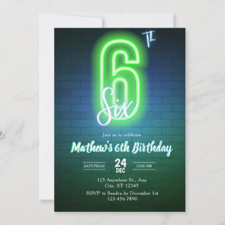 Invitation d'anniversaire néon sixième
