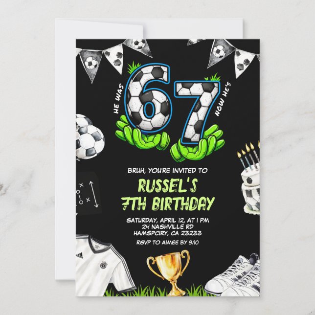 Invitation d'anniversaire Neon Soccer 67 (Devant)