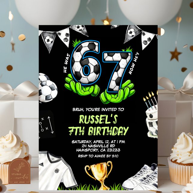 Invitation d'anniversaire Neon Soccer 67 (Créateur téléchargé)