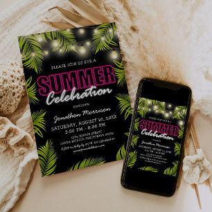Invitation d'anniversaire néon tropical d'été