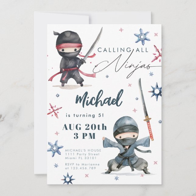 Invitation d'anniversaire Ninja | Arts martiaux Ka (Devant)