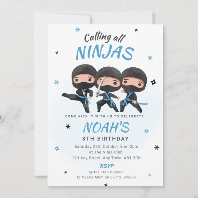 Invitation d'anniversaire Ninja - Fête de karaté b (Devant)