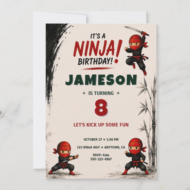 Invitation d'anniversaire Ninja Warrior (Devant)