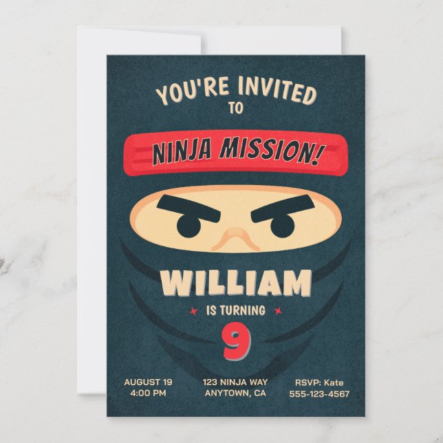 Invitation d'anniversaire Ninja Warrior (Devant)