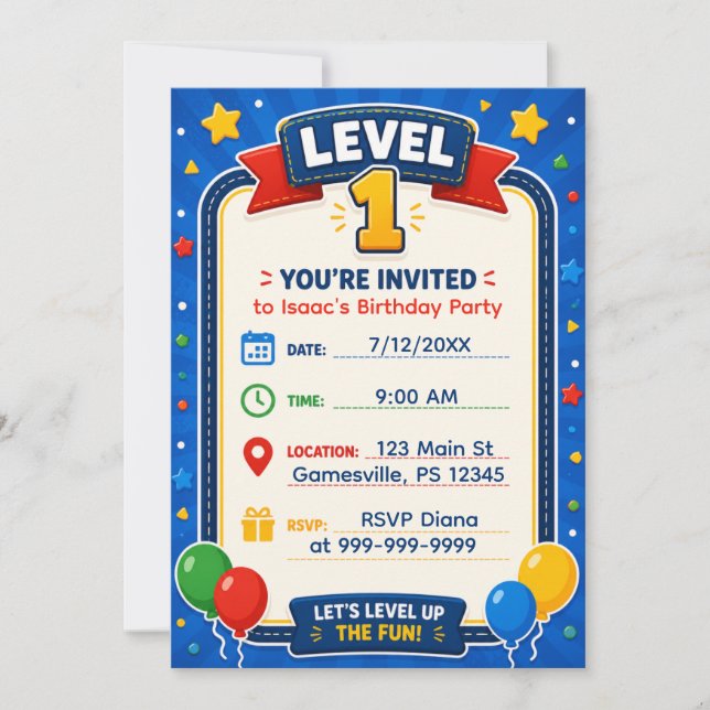Invitation d'anniversaire Niveau 1 | Jeu vidéo  (Devant)