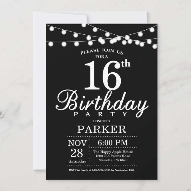 Invitation d'anniversaire Noir et blanc (Devant)
