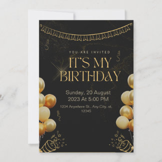 Invitation d'anniversaire Noir et or