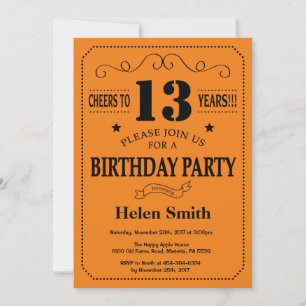 Invitation d'anniversaire Noir et Orange