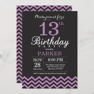 Invitation d'anniversaire Noir et pourpre