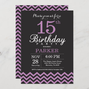 Invitation d'anniversaire Noir et pourpre