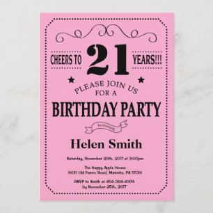 Invitation d'anniversaire Noir et rose