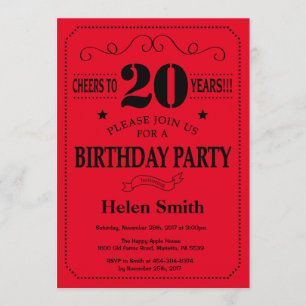 Invitation d'anniversaire Noir et Rouge
