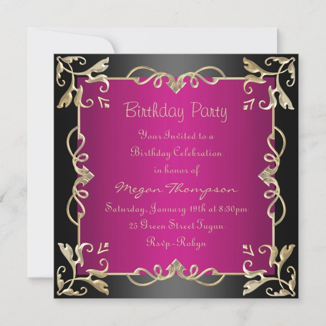 Invitation d'anniversaire Noir/Or et Tourbillon Ro (Devant)