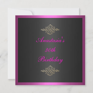 Invitation d'anniversaire noir rose et doré