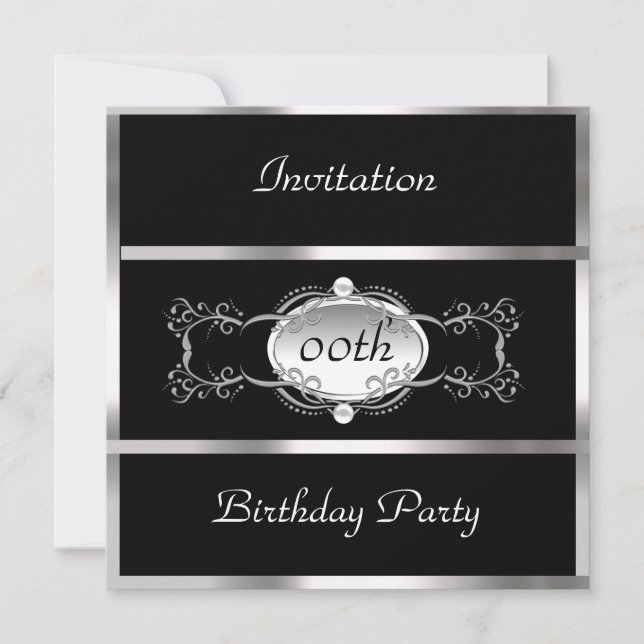 Invitation d'anniversaire noir tous âges Noir et A (Devant)