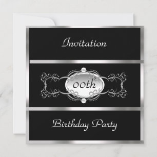 Invitation d'anniversaire noir tous âges Noir et A