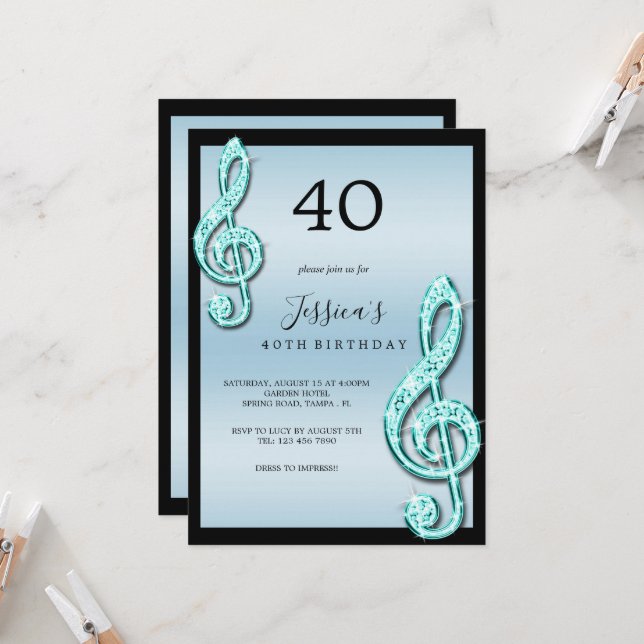 Invitation d'anniversaire notes de musique sarcell (Devant/Arrière en situation)
