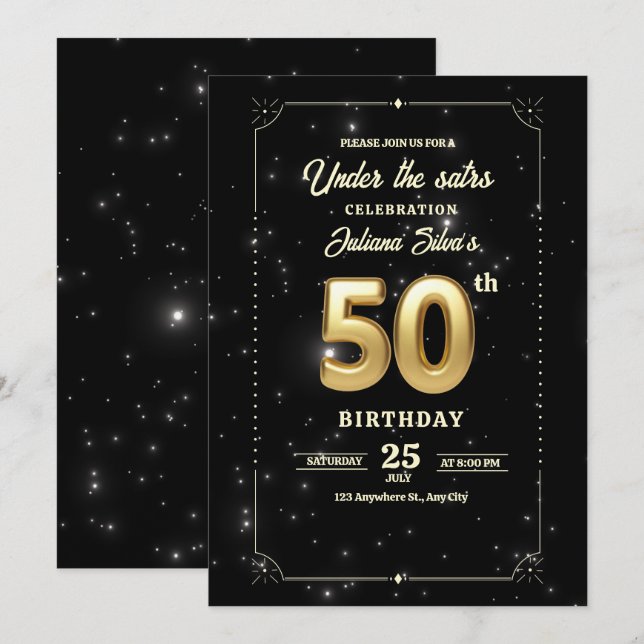 Invitation d'anniversaire Nuit étoilée, 50e annive (Devant / Derrière)