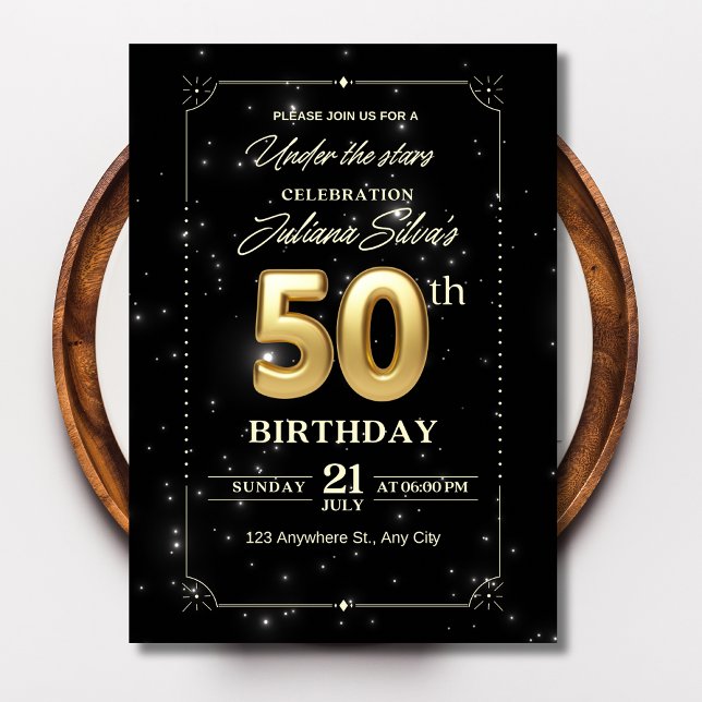 Invitation d'anniversaire Nuit étoilée, 50e annive (Créateur téléchargé)